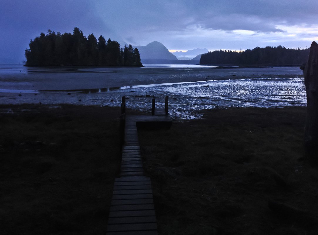 The view of the inlet from our cabin at Tofino