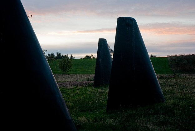 This walk-through sculpture installation is made up from reclaimed diving planes from nuclear submarines.